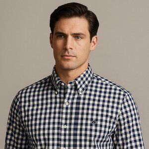 Brooks Brothers Navy & White Gingham Button-Down Shirt – Size XL